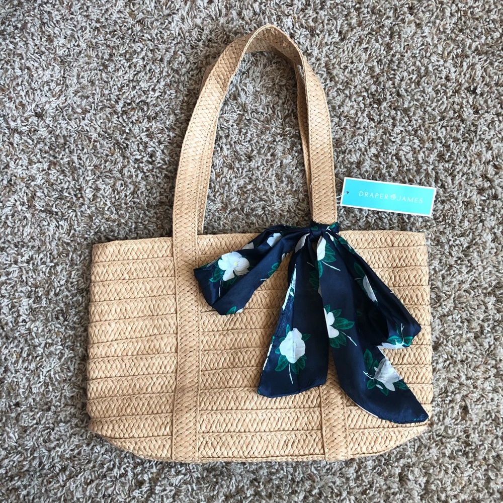 NWT!! Draper James Straw Bag with Floral Scarf